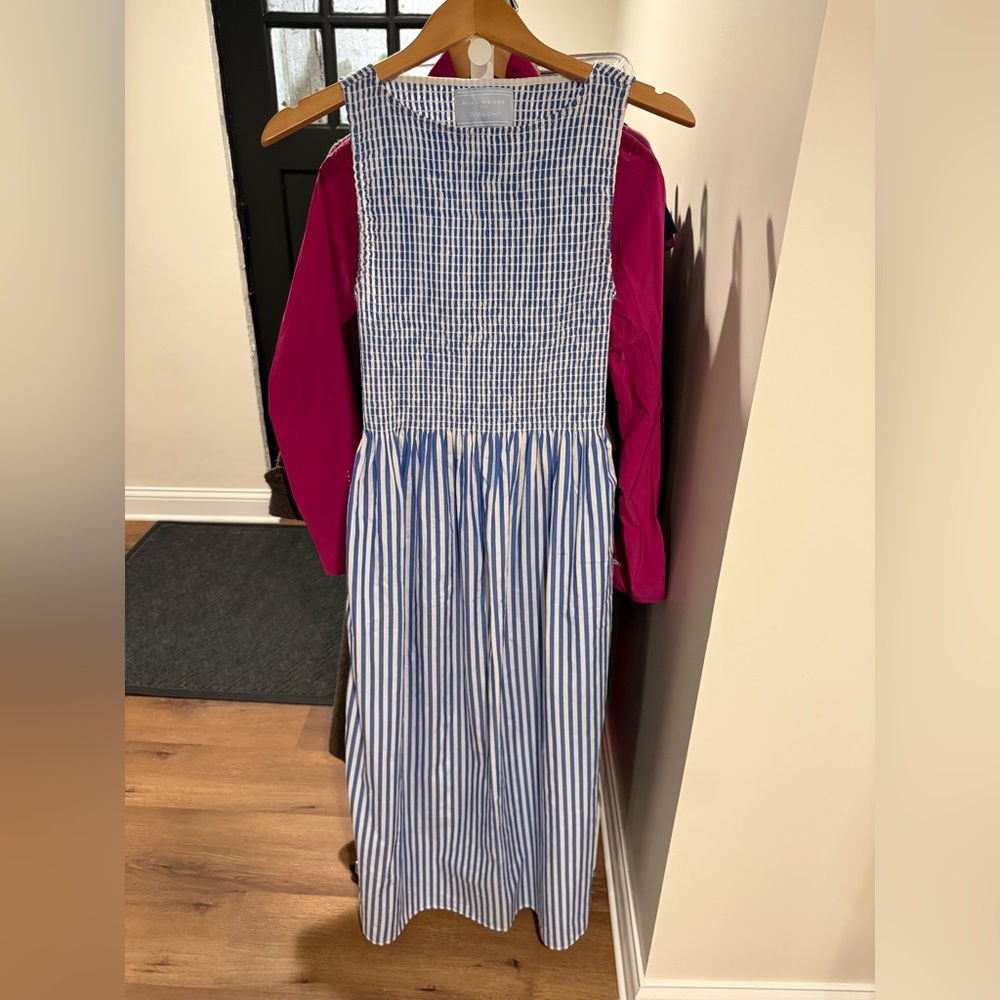 Hill House Blue and White Smocked Maxi Sundress XS
